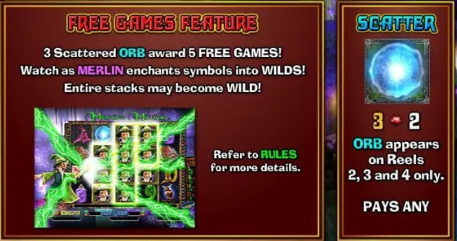 Merlins Millions Superbet - бонус Free Games Feature