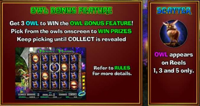 Merlins Millions Superbet - бонус Owl Bonus Feature