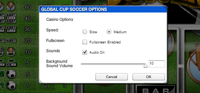 автомат Global Cup Soccer - опции игры